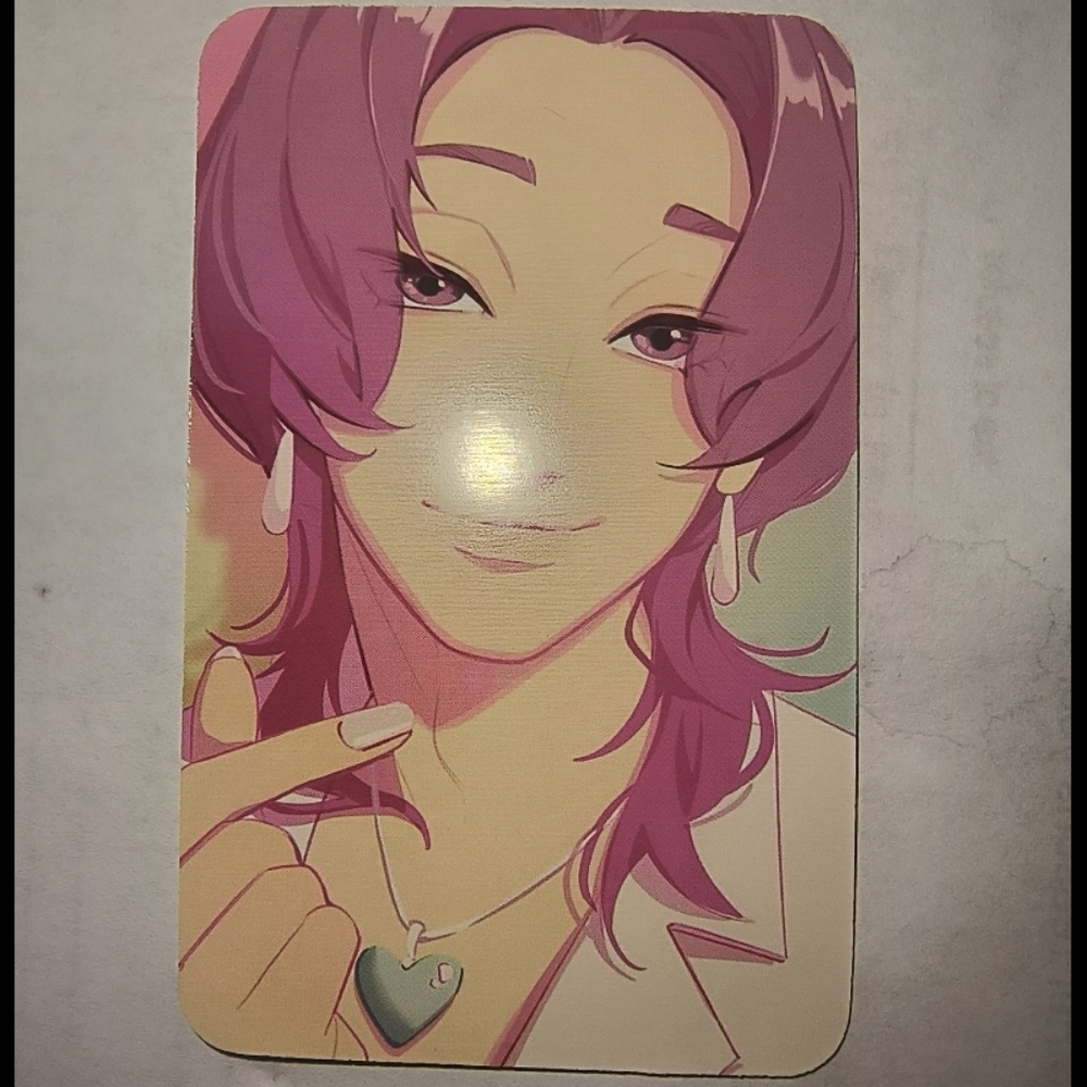 Pink Anime Portrait Card with Heart Necklace Kpop Demon Hunters Romance